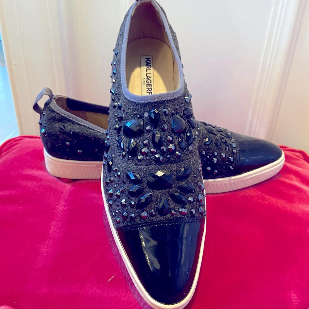 Karl Lagerfeld Paris Women's fancy flats elegant bejeweled sneakers EU 38